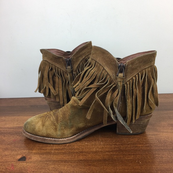 Sam Edelman Western Ankle Booties Women's Tan Leather Fringe Size 8M Side Zip. - Picture 9 of 12
